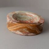 Vintage Onyx Stone Ashtray, solid green-beige-brown marbled, Italian design, 1970s retro decor