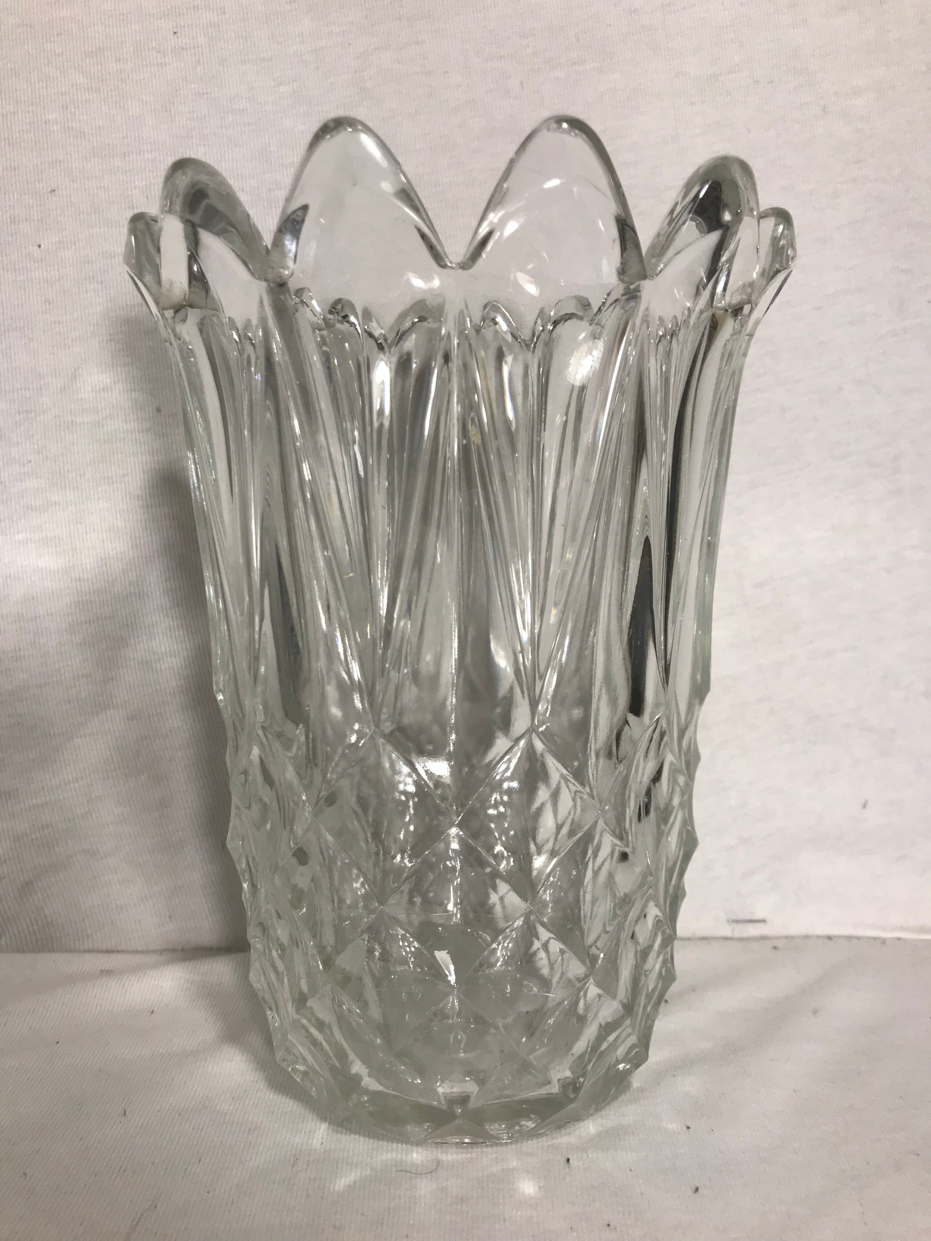 Paire ancien vase verre moulé France années 70 vintage