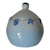 Ceramic salt pot and wooden spatula