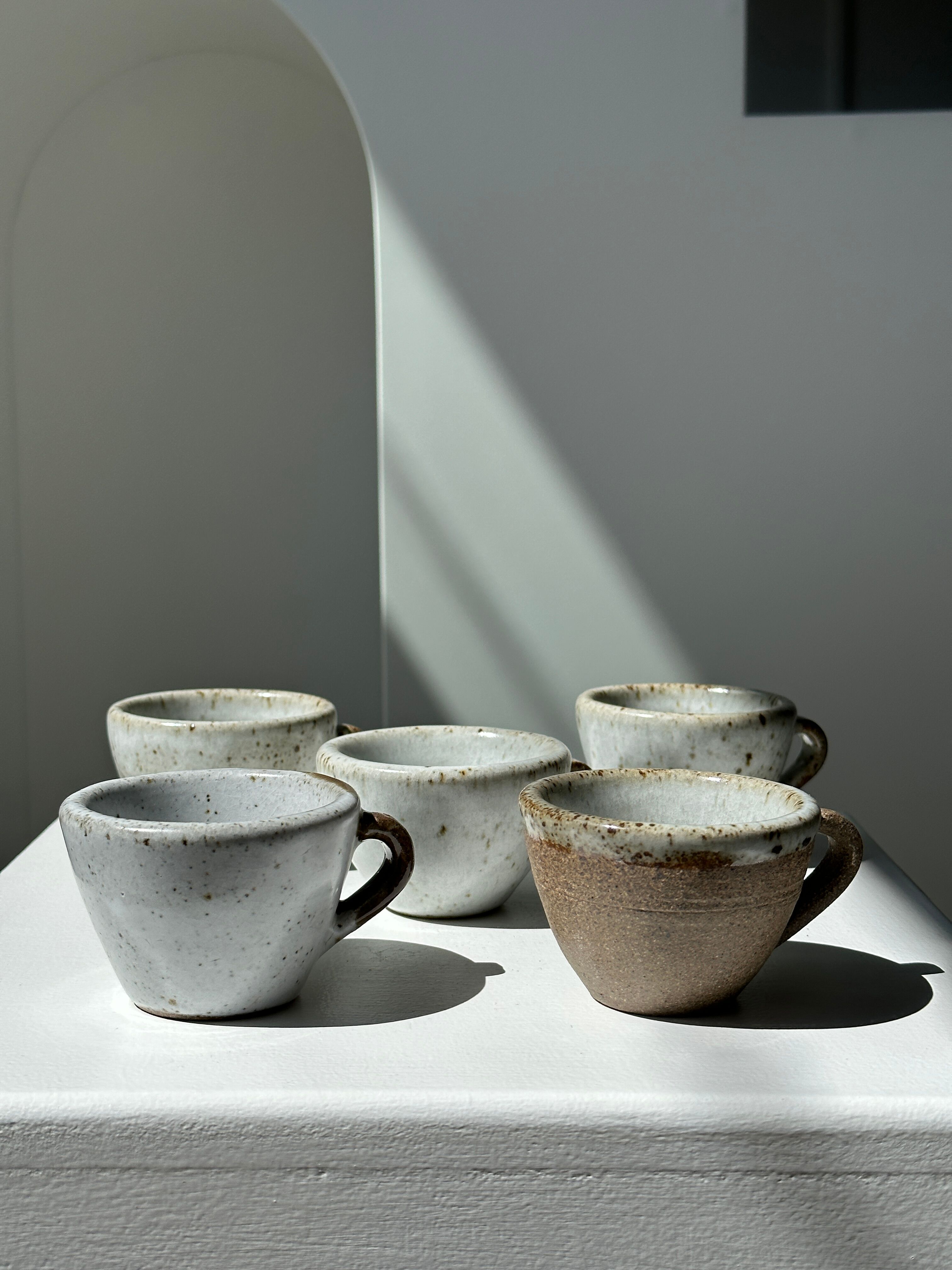 Set of 5 Indonesian ceramic handle coffee cups