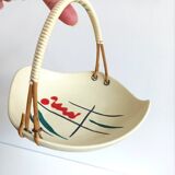 Ceramic & wicker covered scoubidou 60s empty pocket cup