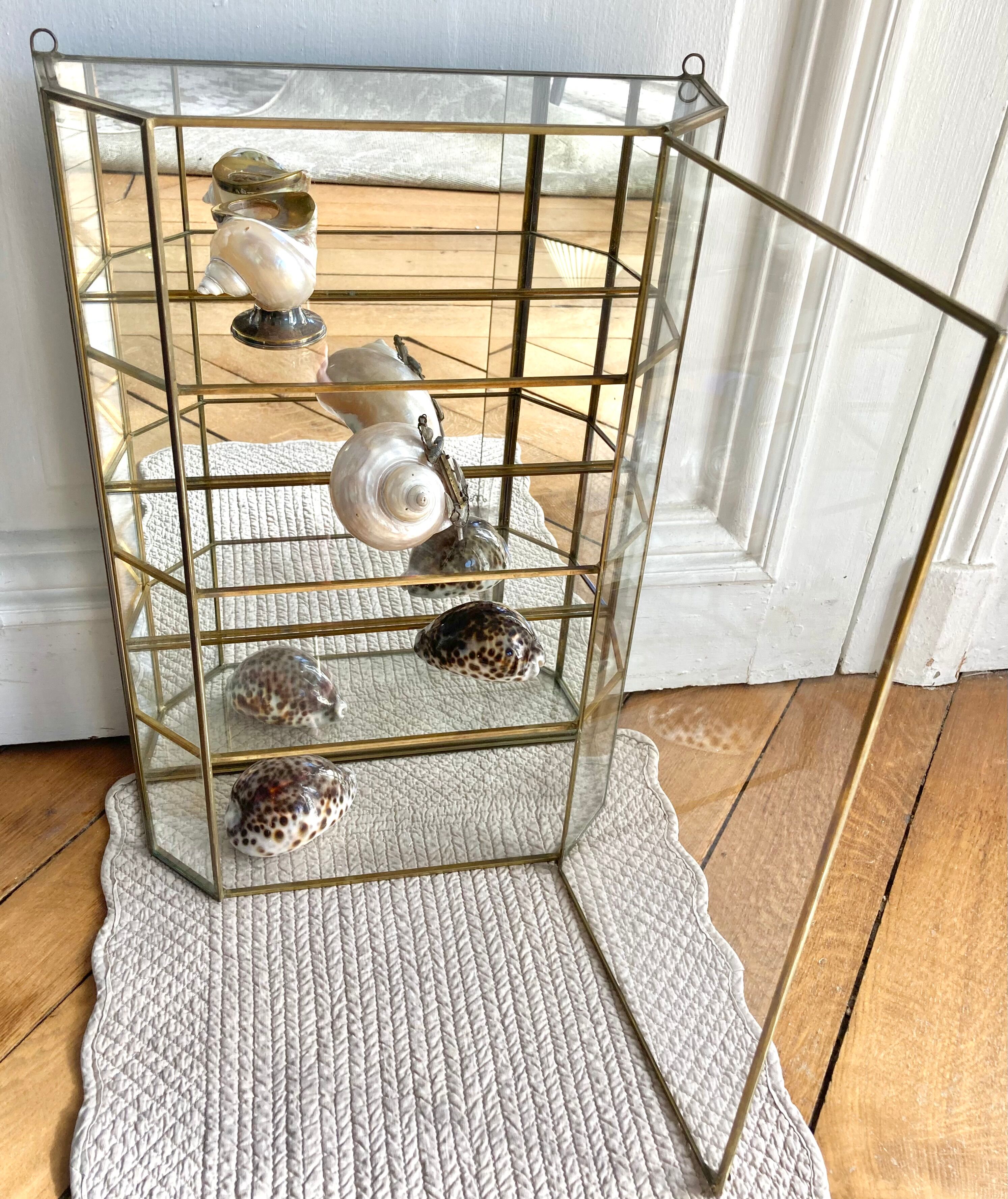 Wall showcase XXL brass glass and mirror 1960