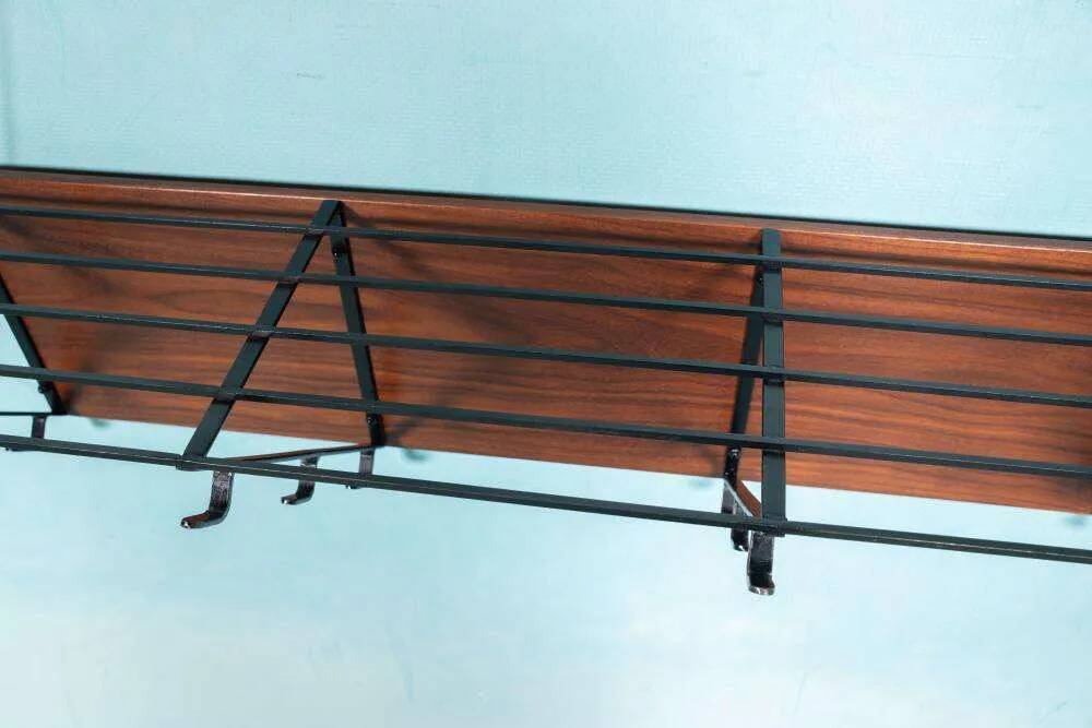 Portemanteau vintage en teck et métal noir, style milieu du siècle
