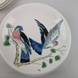Service modèle oiseaux en faïence polychrome Gien peinte à la main