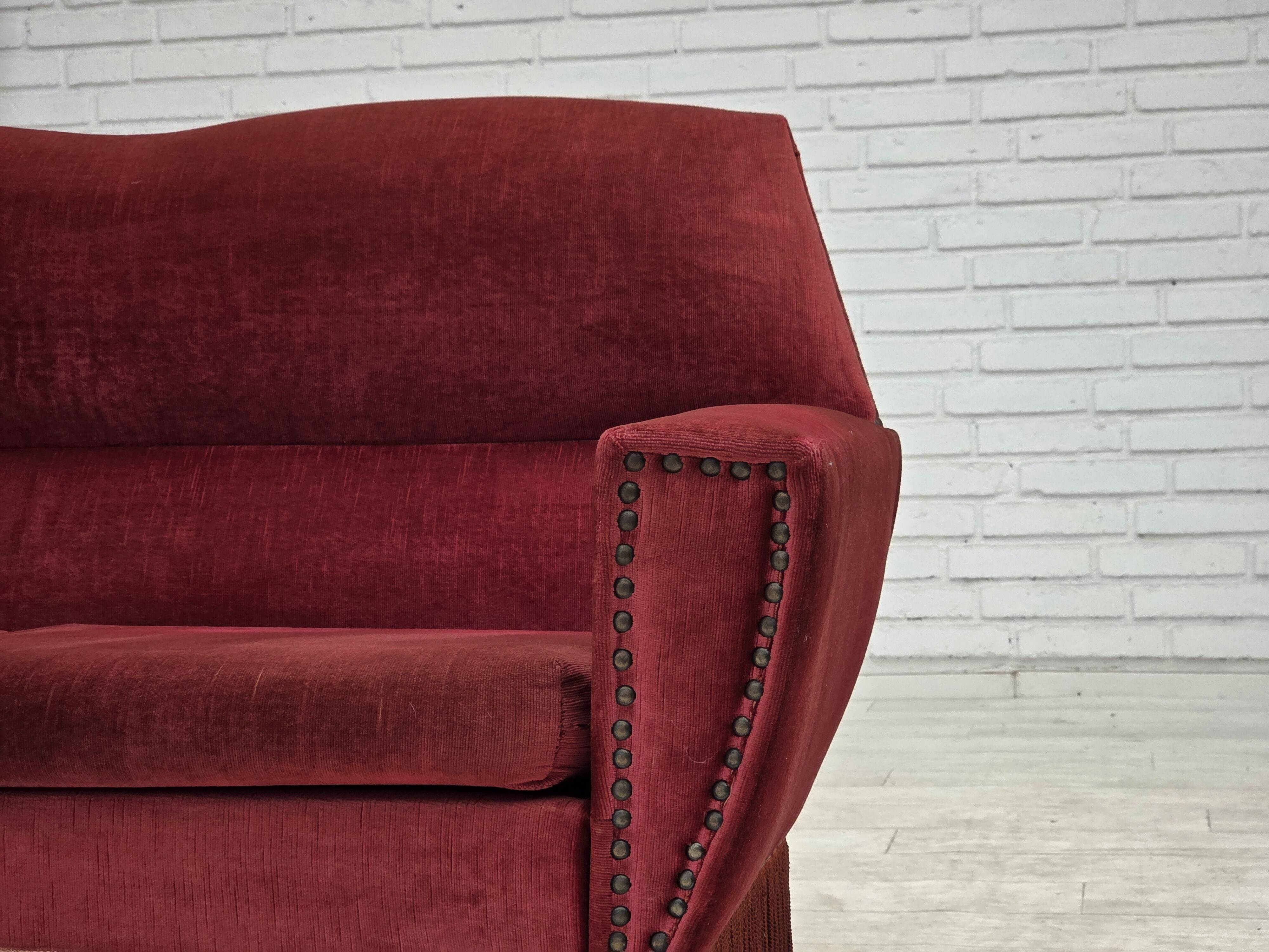 1970s, Danish 2-seater sofa, red furniture velour.