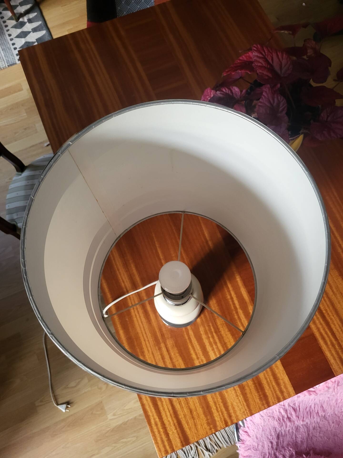 Large Vintage 1970 Space Age Chrome & Wood Lamp
