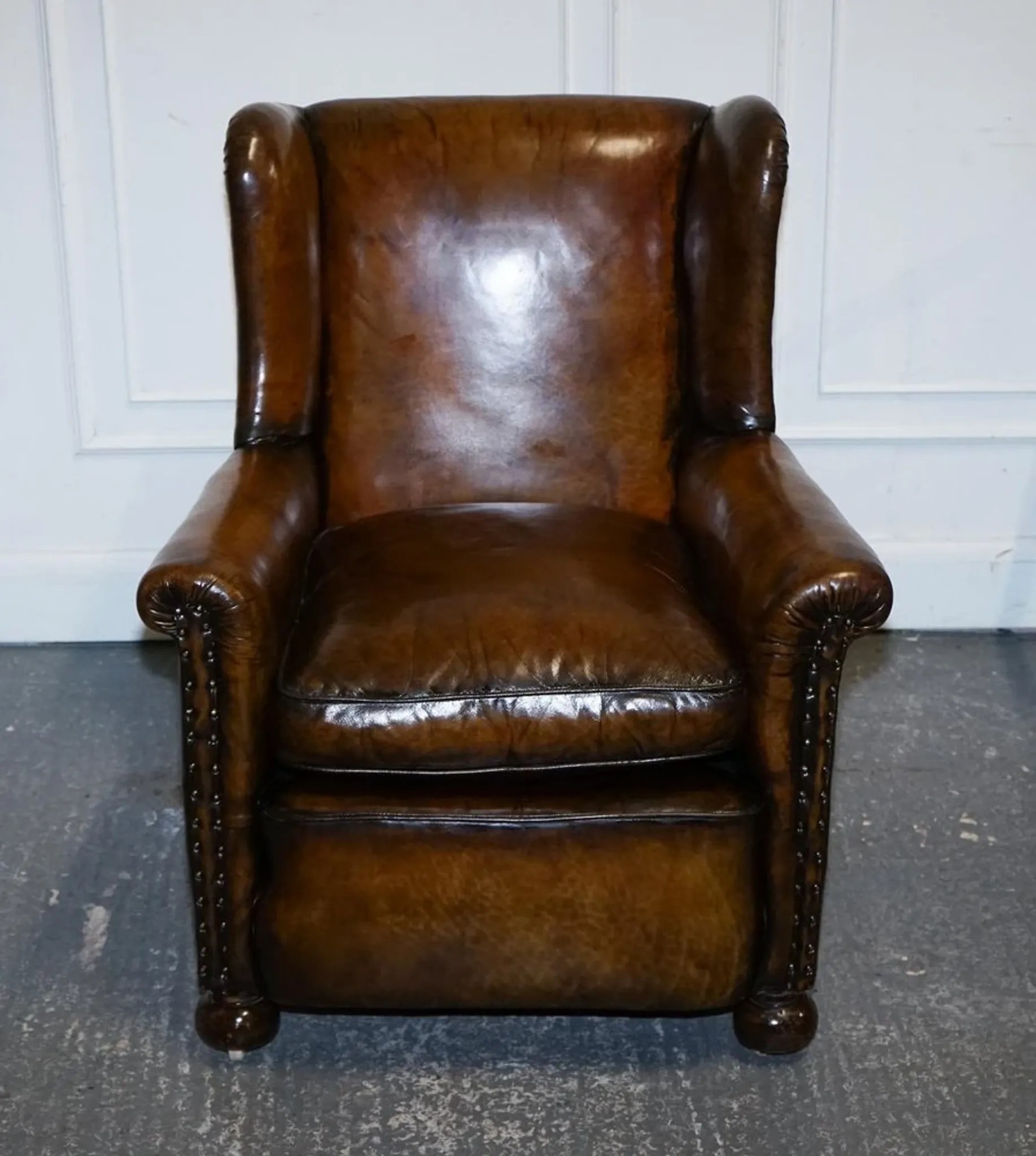 Victorian Hand-Dyed Brown Leather Reading Chair
