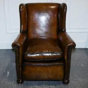 Victorian Hand-Dyed Brown Leather Reading Chair