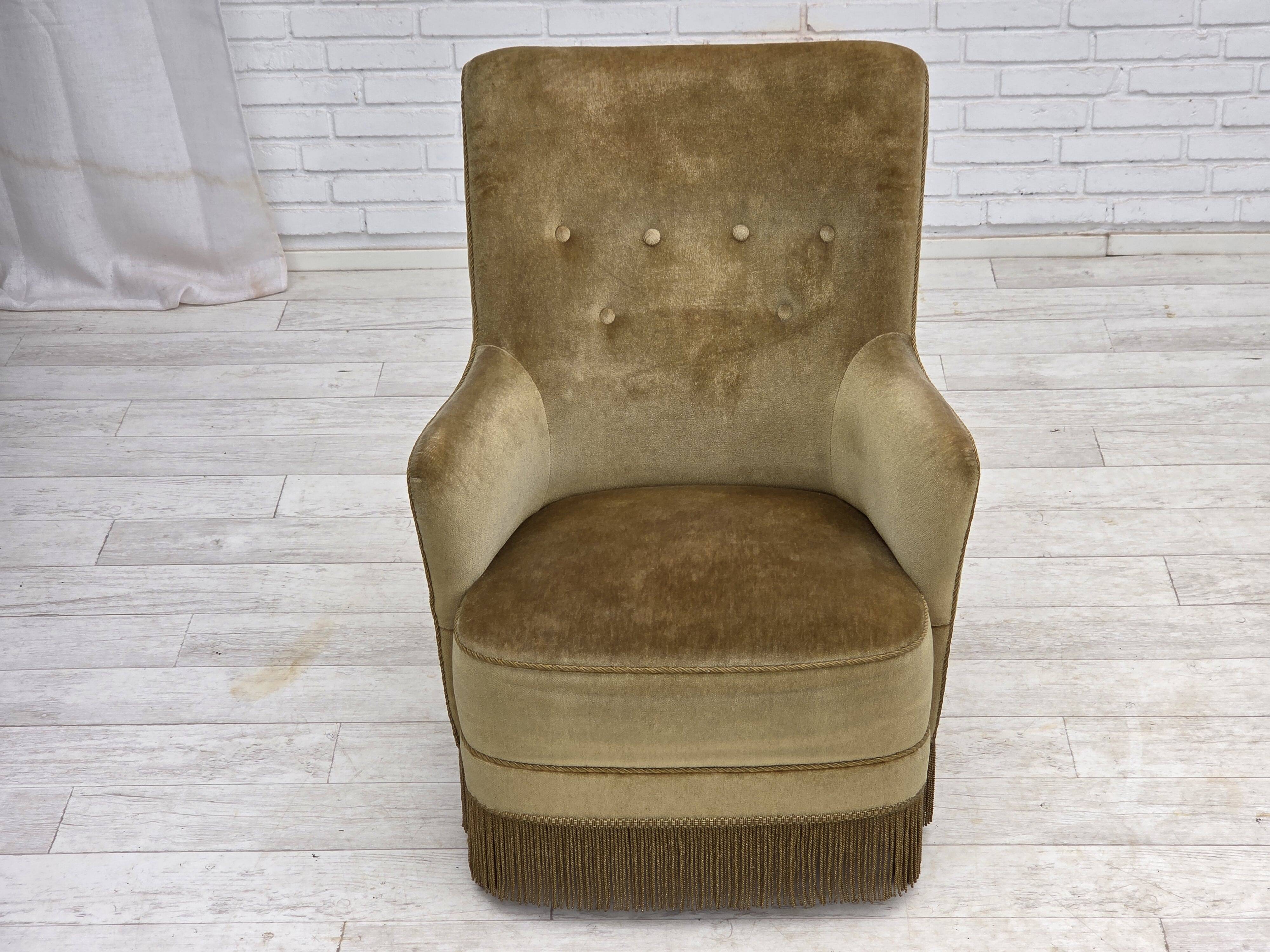 1970s, Danish highback armchair, light green furniture velour.