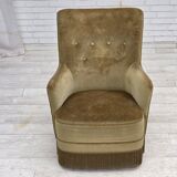 1970s, Danish highback armchair, light green furniture velour.