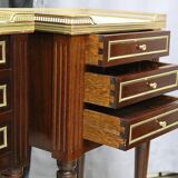 Pair of Louis XVI Style Mahogany and White Carrara Marble Bedside Tables