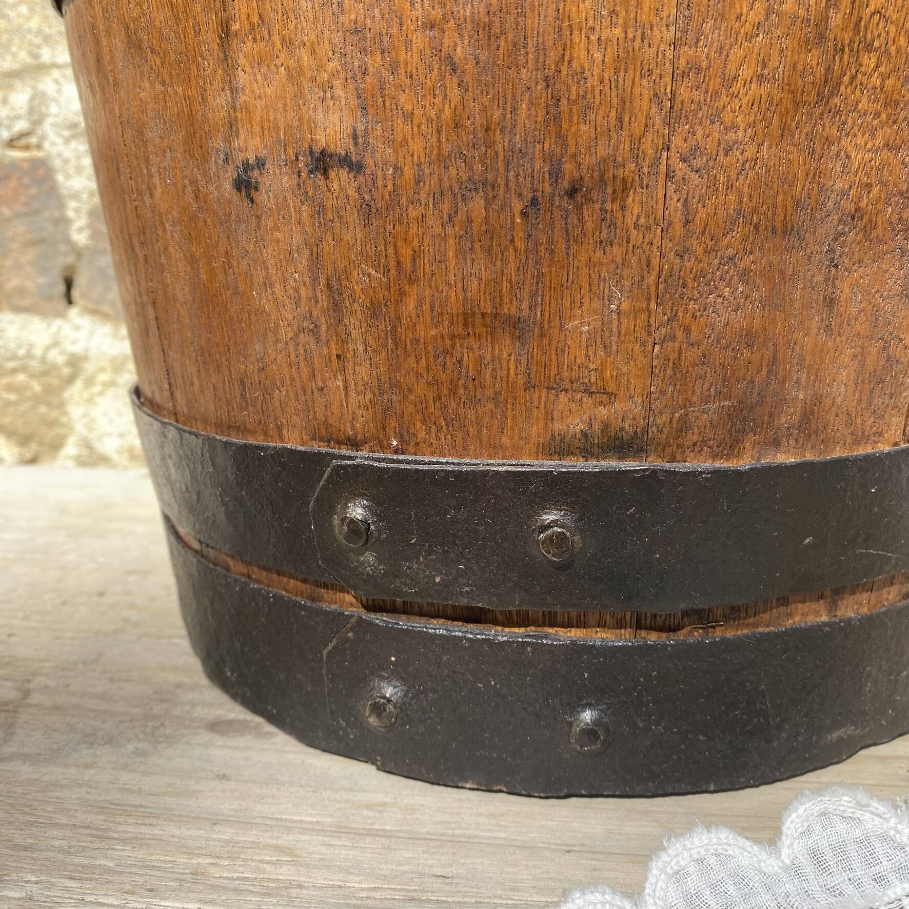 Wood and metal barrel planter