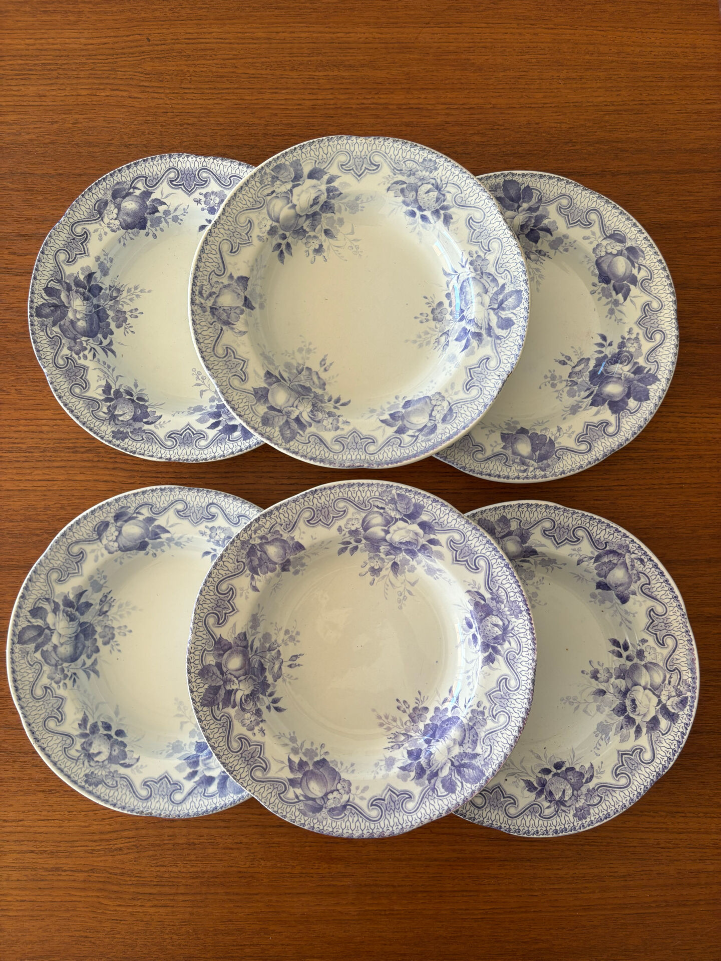 Lot de 6 assiettes creuse Creil & Montereau Bouquets • Faïence ancienn