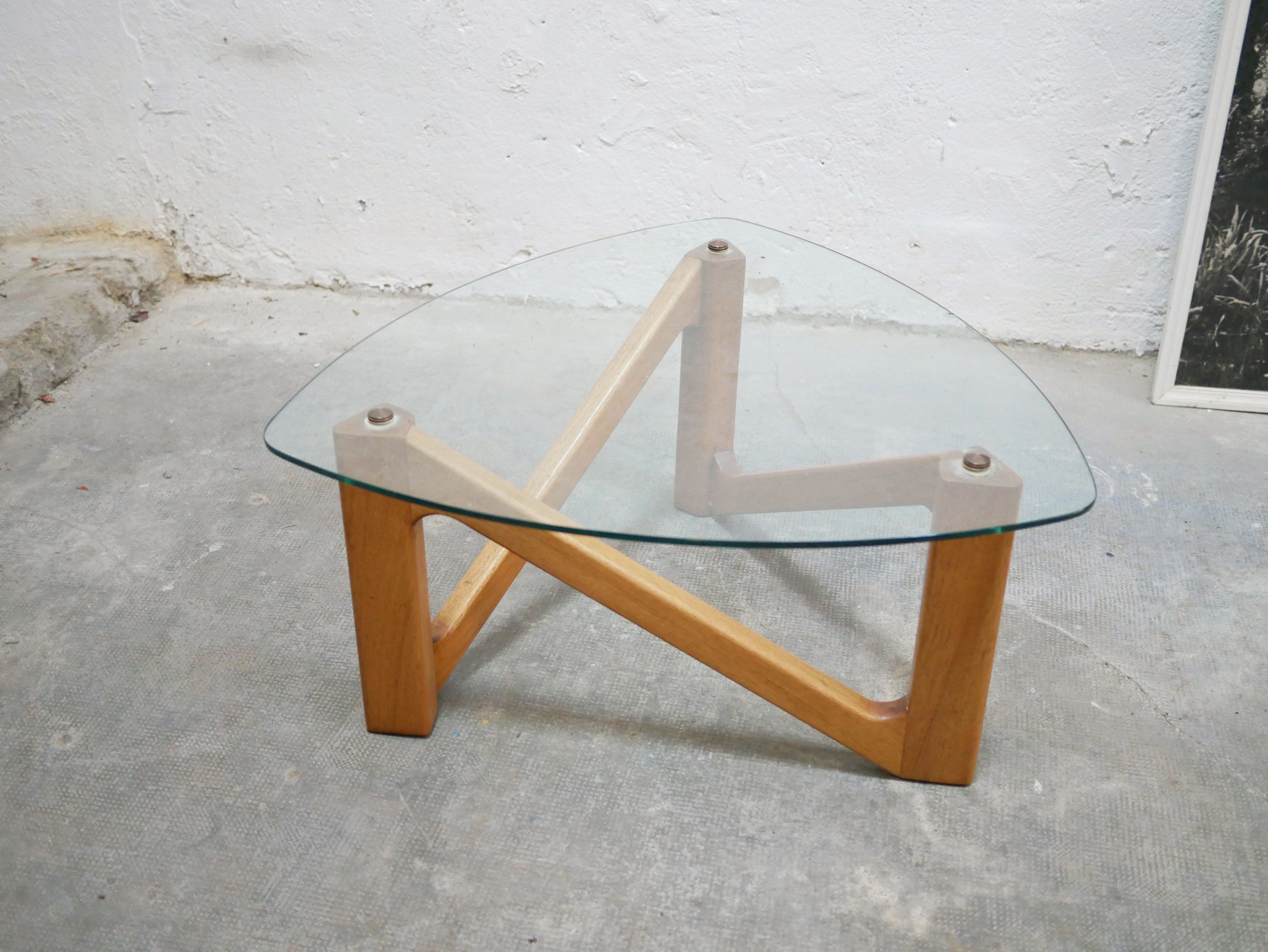 Vintage coffee table in wood and glass
