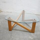 Vintage coffee table in wood and glass