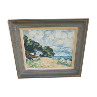 Old landscape painting by Lescop