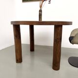 Table ronde moderniste chêne massif, piètement cylindrique pin, DLG Perrian