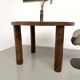 Modernist round table, solid oak, cylindrical pine base, DLG Perrian.
