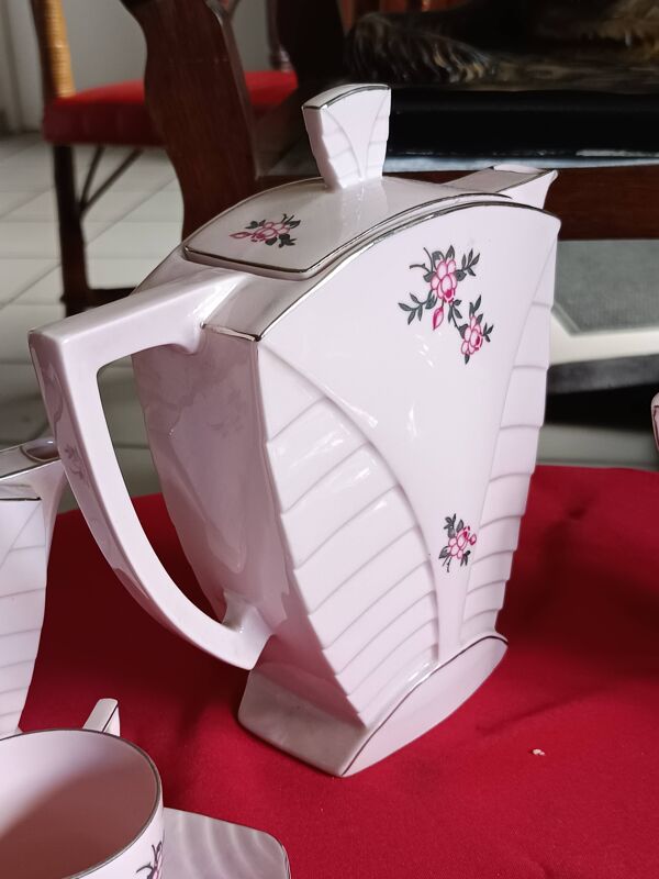 Service à café rose Art Déco Victoria Porzellan Bohême – 12 tasses – années