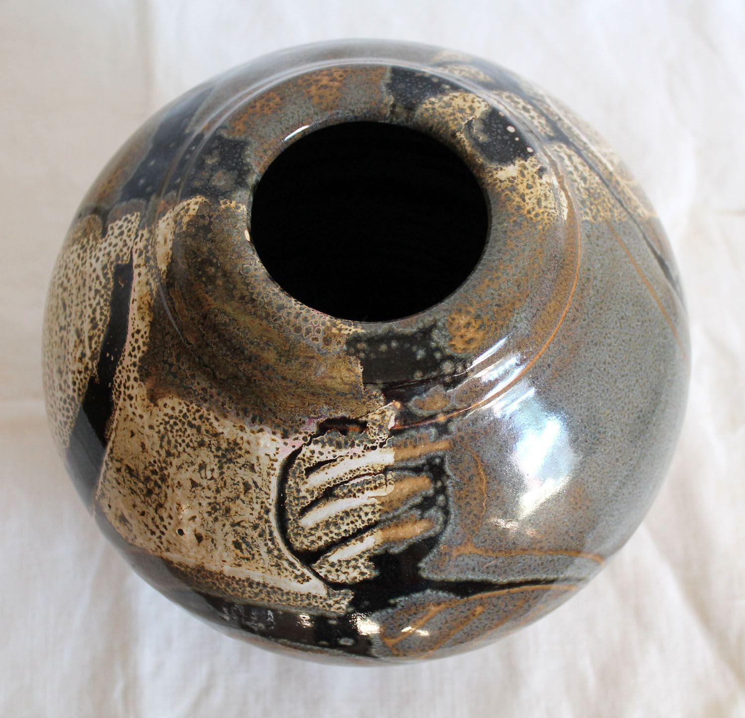 Enamelled sandstone vase