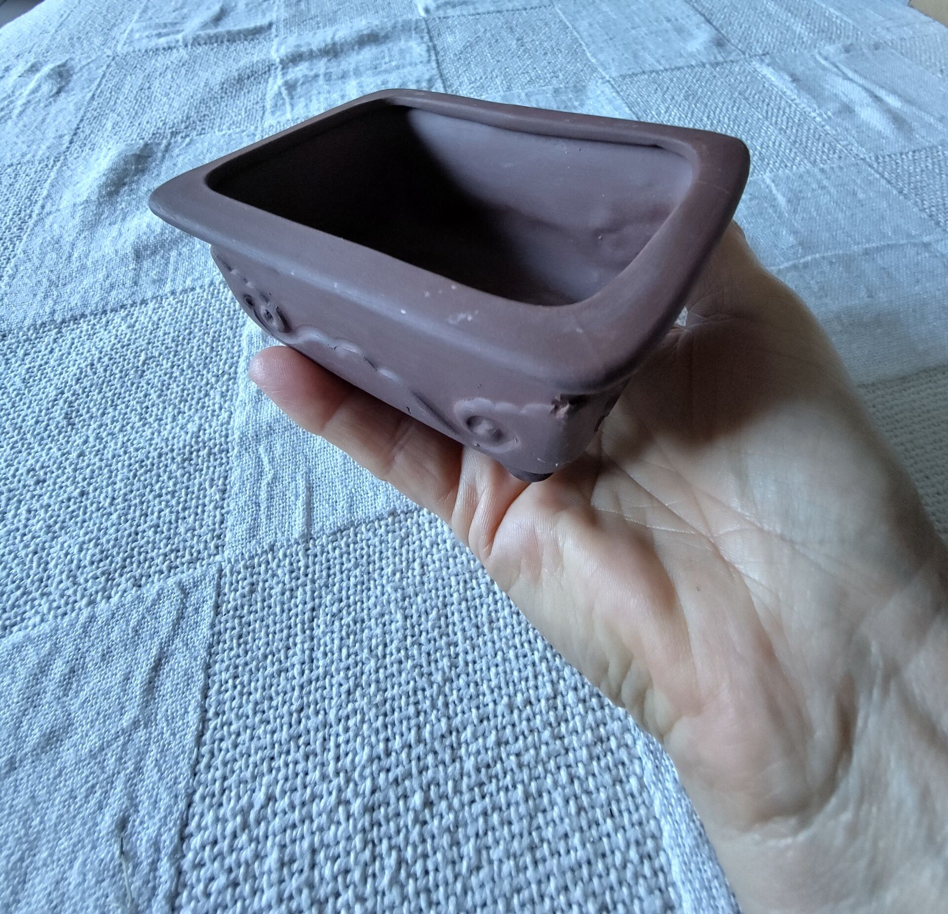 Rectangular cascade bonsai pot unglazed ceramic