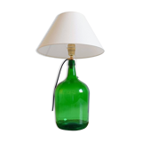 Mid-Century Green Glass Demijohn Table Lamp, Brass Fittings, Contemporary Shade