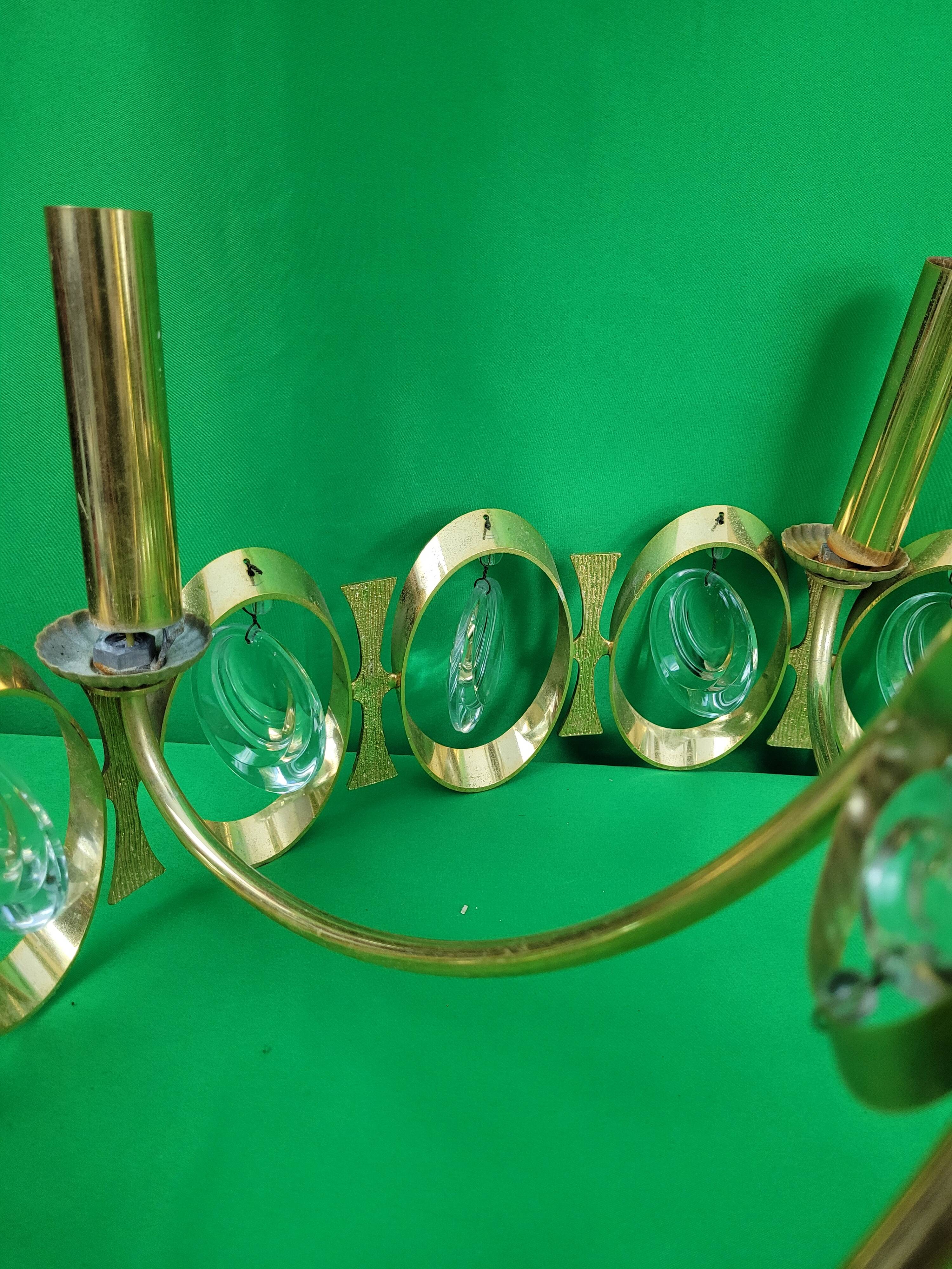 Chandelier in gilded metal and glass from