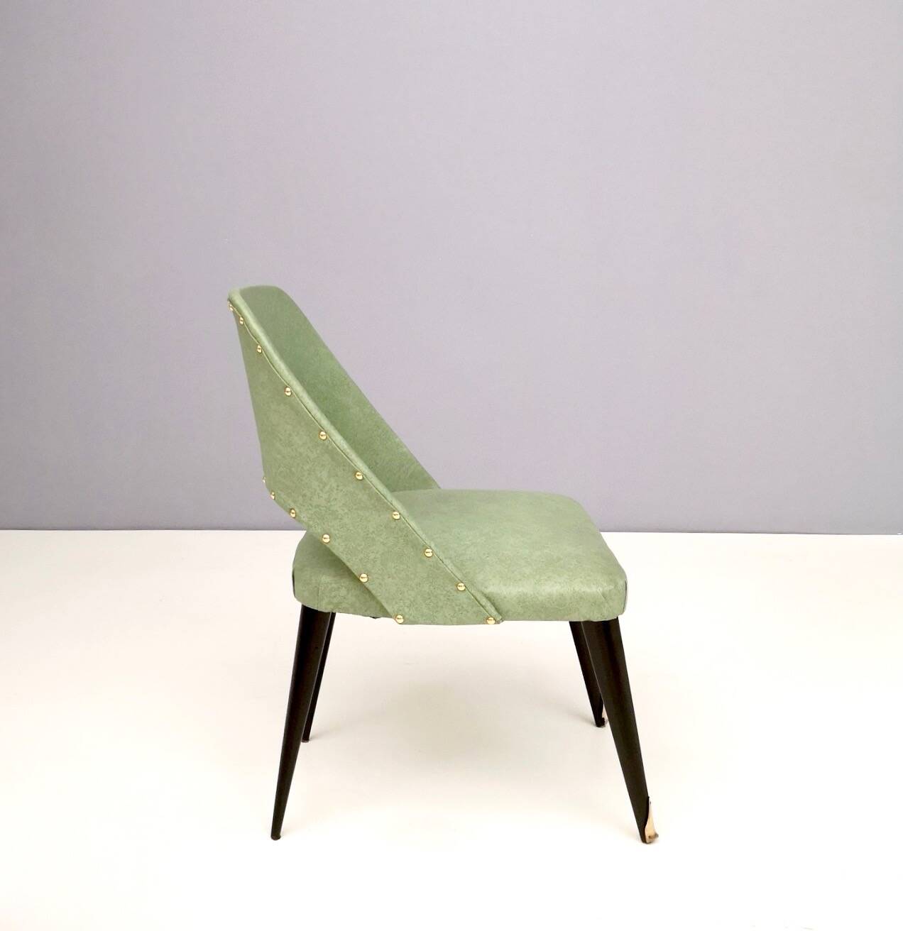 Pair of Vintage Green Skai Side Chairs with Ebonized Wood Legs, Italy