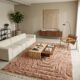 Mrirt carpet in camel/powder pink with textured abstract patterns.