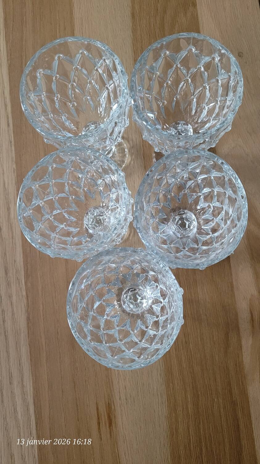 5 thick glass stemmed glasses