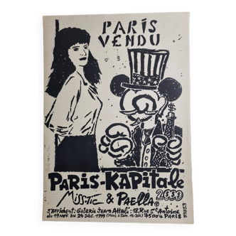 Affiche signée MissTic Paella 1999, Paris Kapitale, édition Limitée Gal. Attali, 33 cm par 46 cm