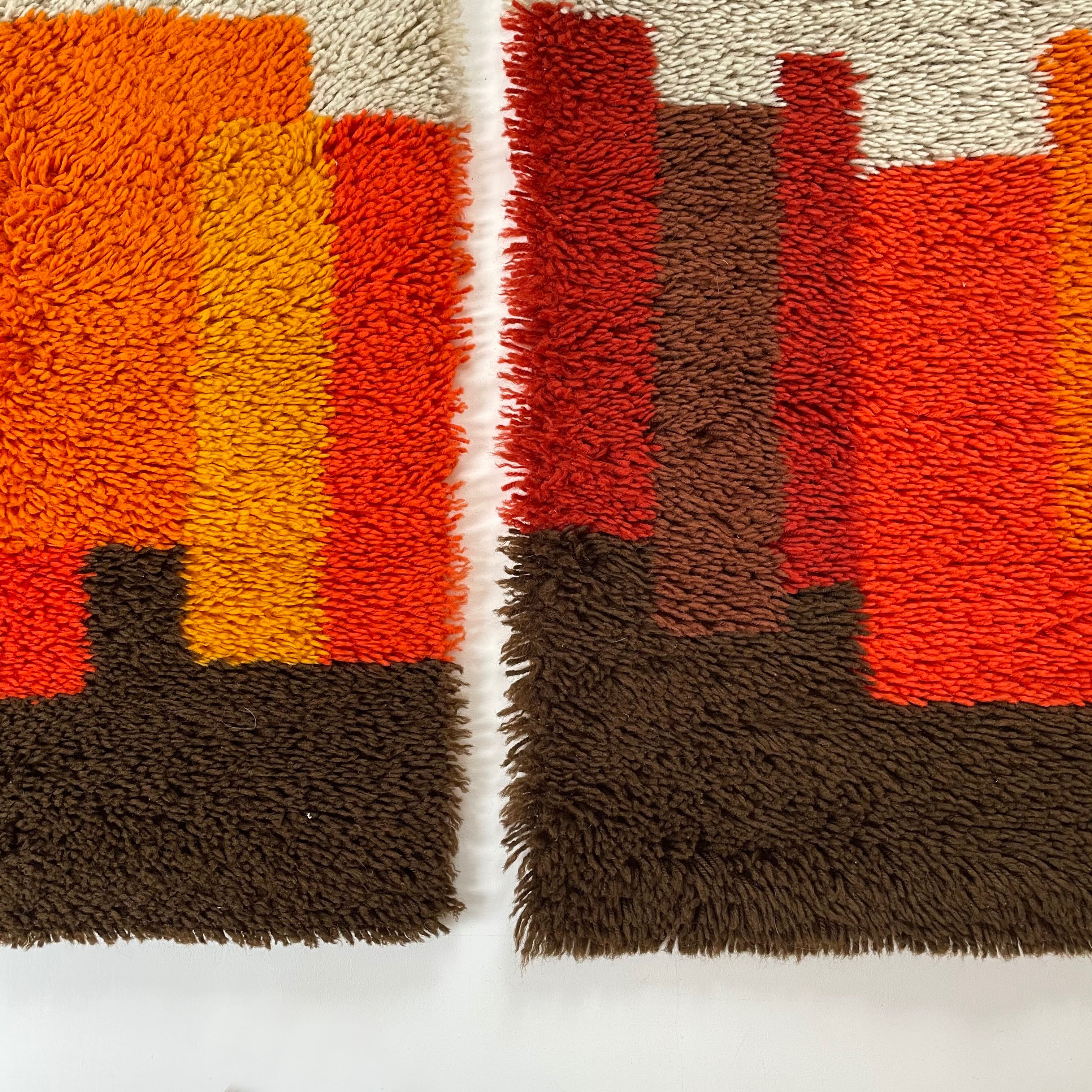 Set of 2 modernist multi-color high pile rya rug by desso, netherlands, 1970s