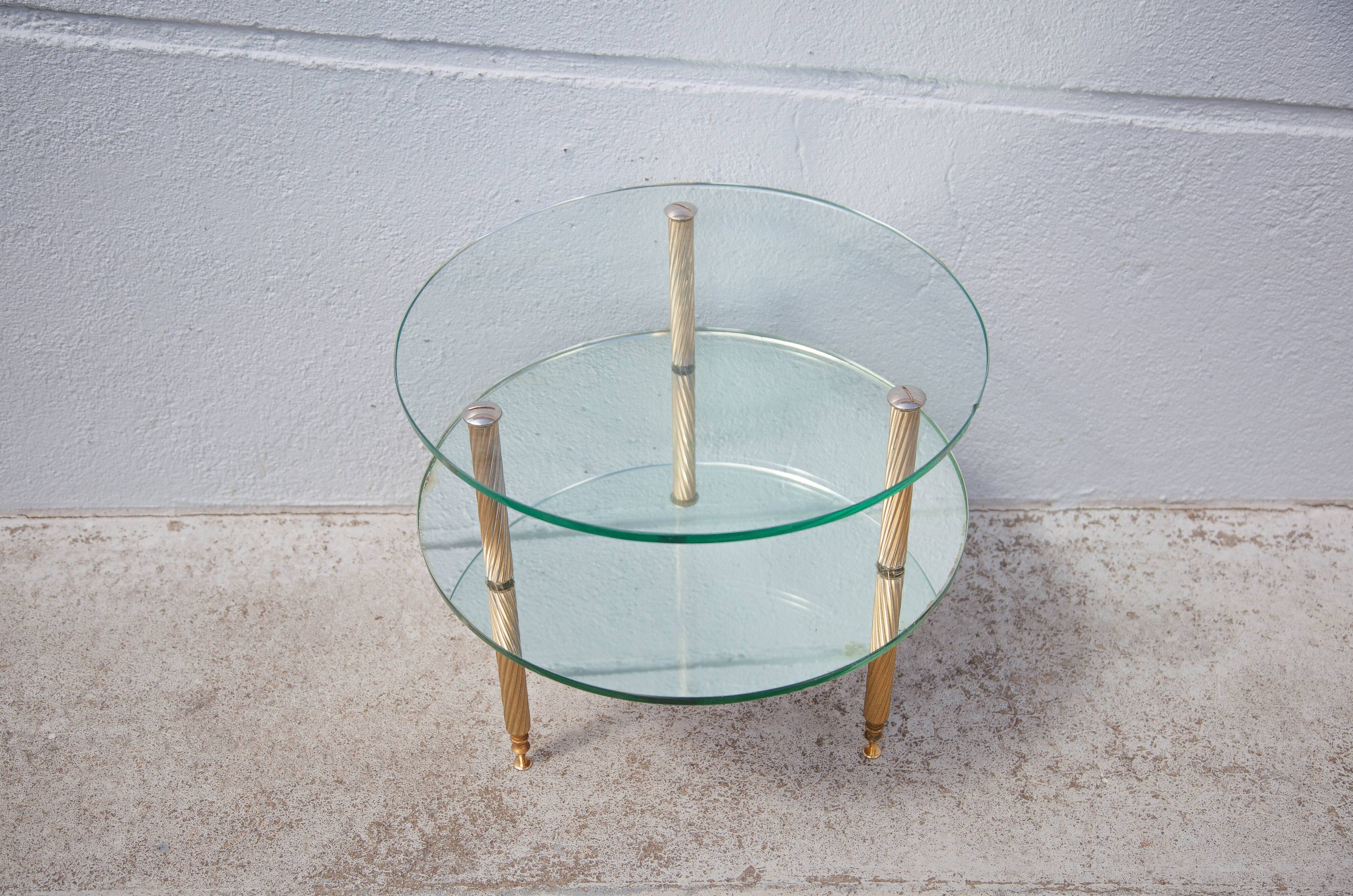 Vintage coffee table, round coffee table, glass table and mirror, 50s