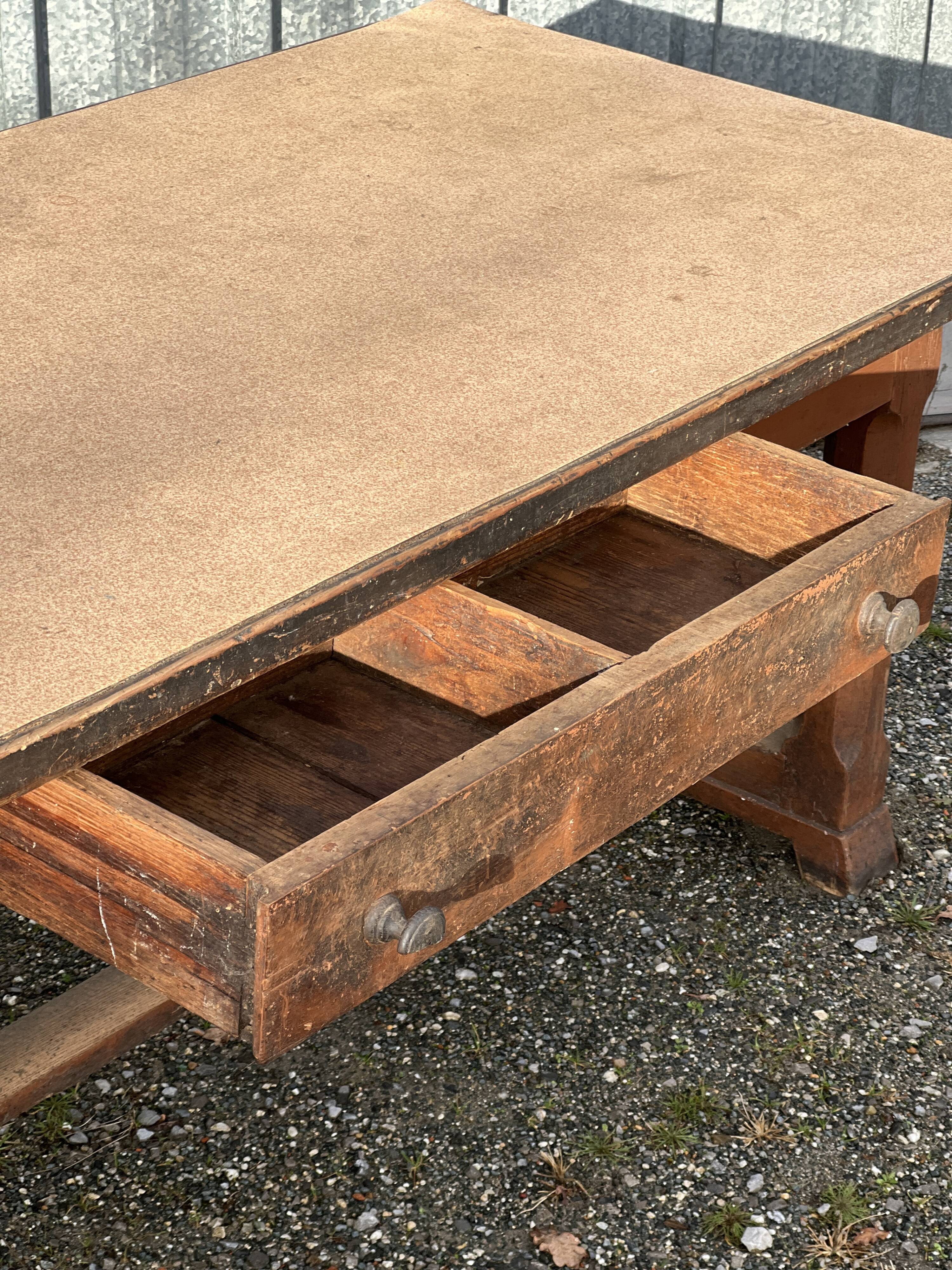 Solid wood farmhouse table with drawer