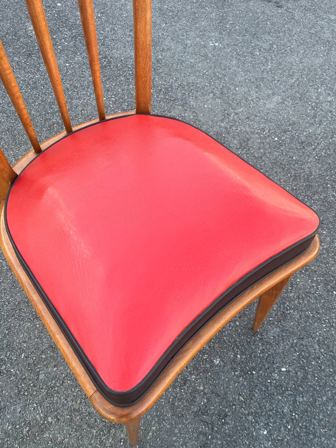 Set of five bistro chairs in wood and imitation leather, Charles Ramos Baumann style