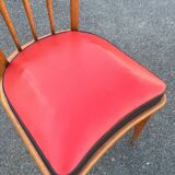 Set of five bistro chairs in wood and imitation leather, Charles Ramos Baumann style
