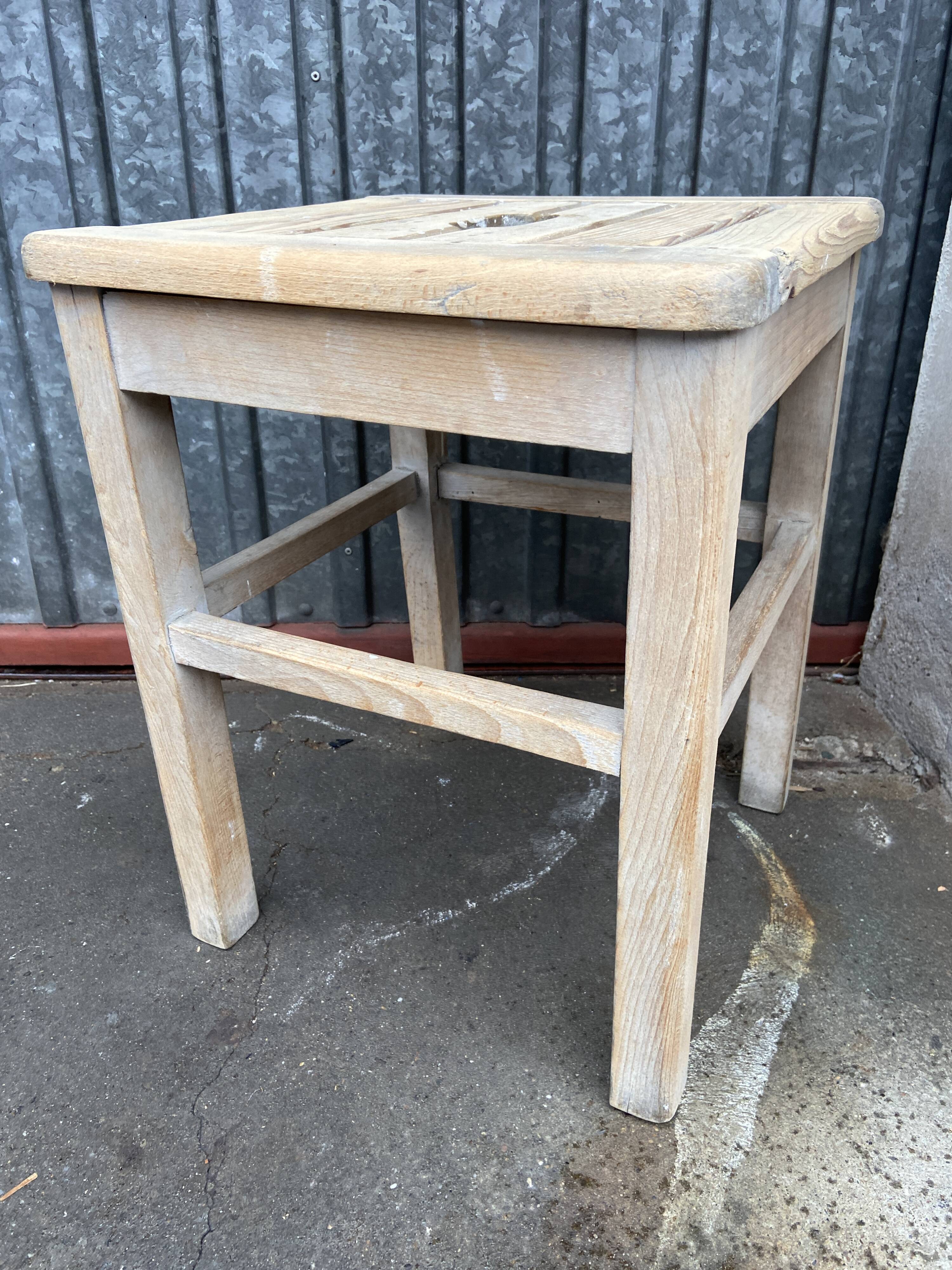 Rustic stool vintage raw natural wood 1950s