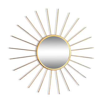 Miroir soleil vintage en métal doré, 51cm