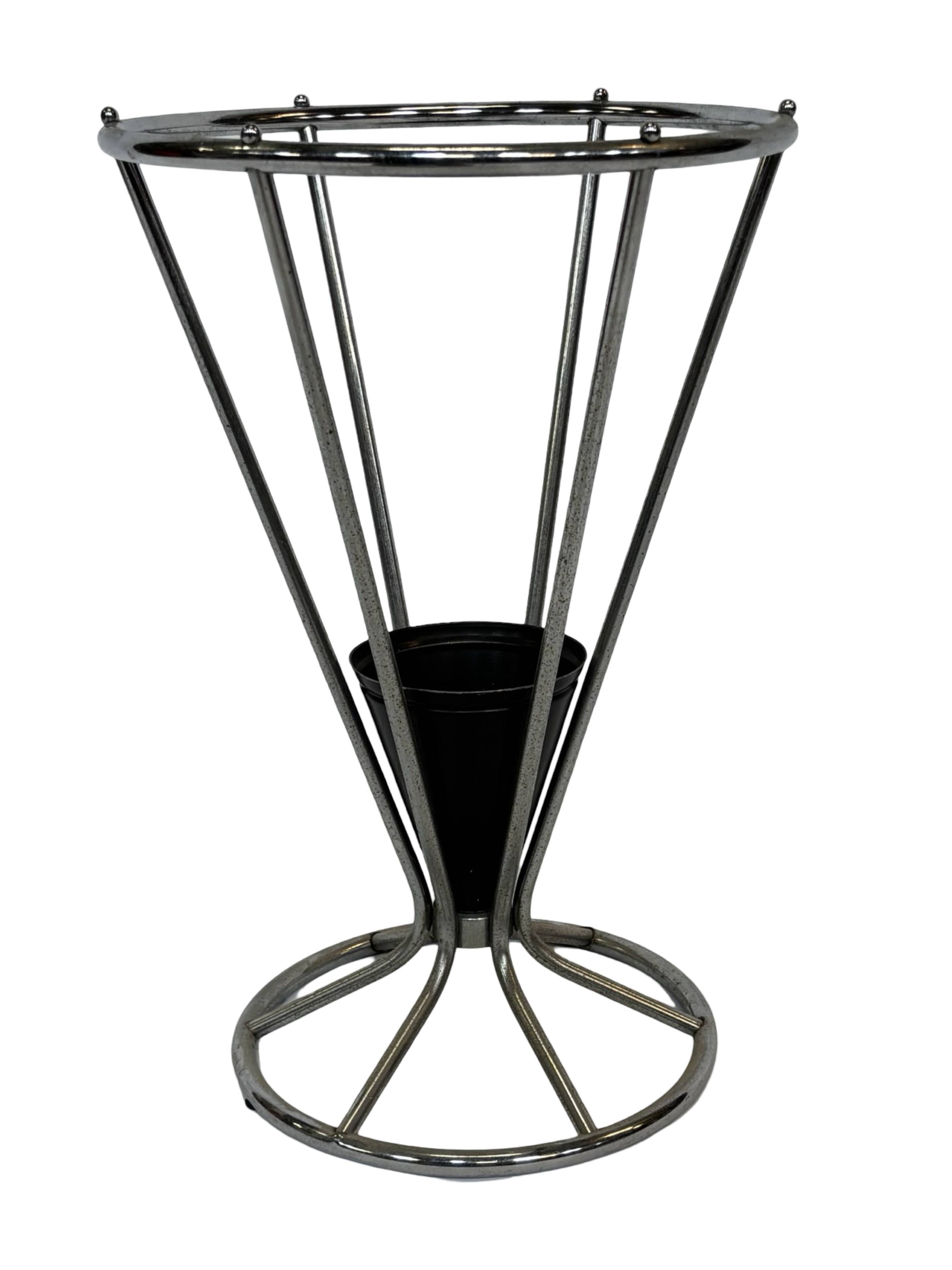 Vintage Umbrella stand chrome round black Dutch Art Deco