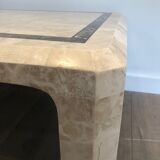 Coffee table made of marble plates with inlay of a brass net. French Work