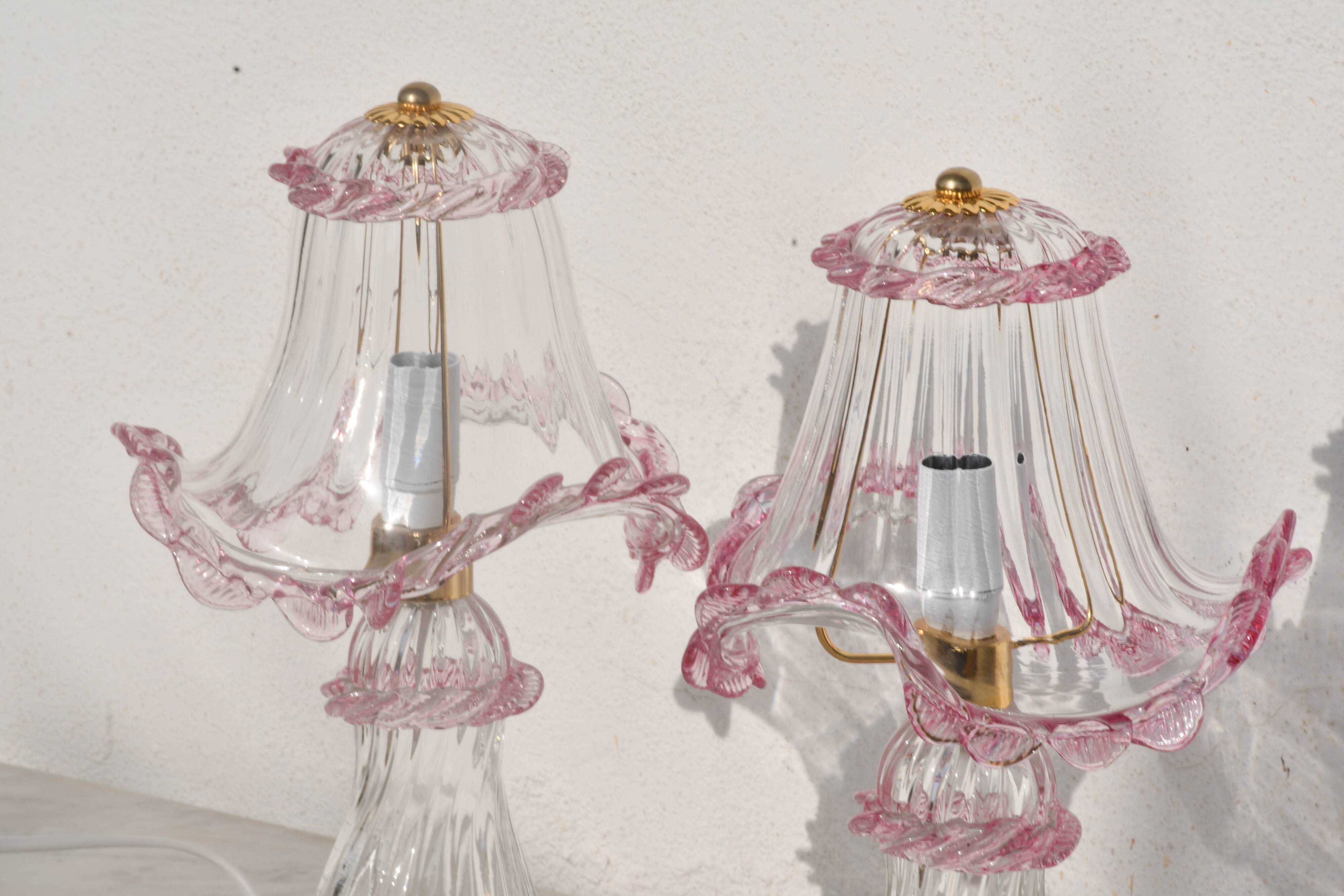 Set of 2 of Pink table lamps in Murano glass