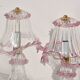 Ensemble de 2 lampes de table roses en verre de Murano.