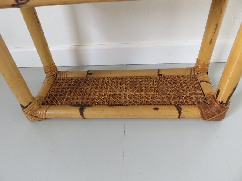 Rattan canning shelf, bamboo 60s 70s