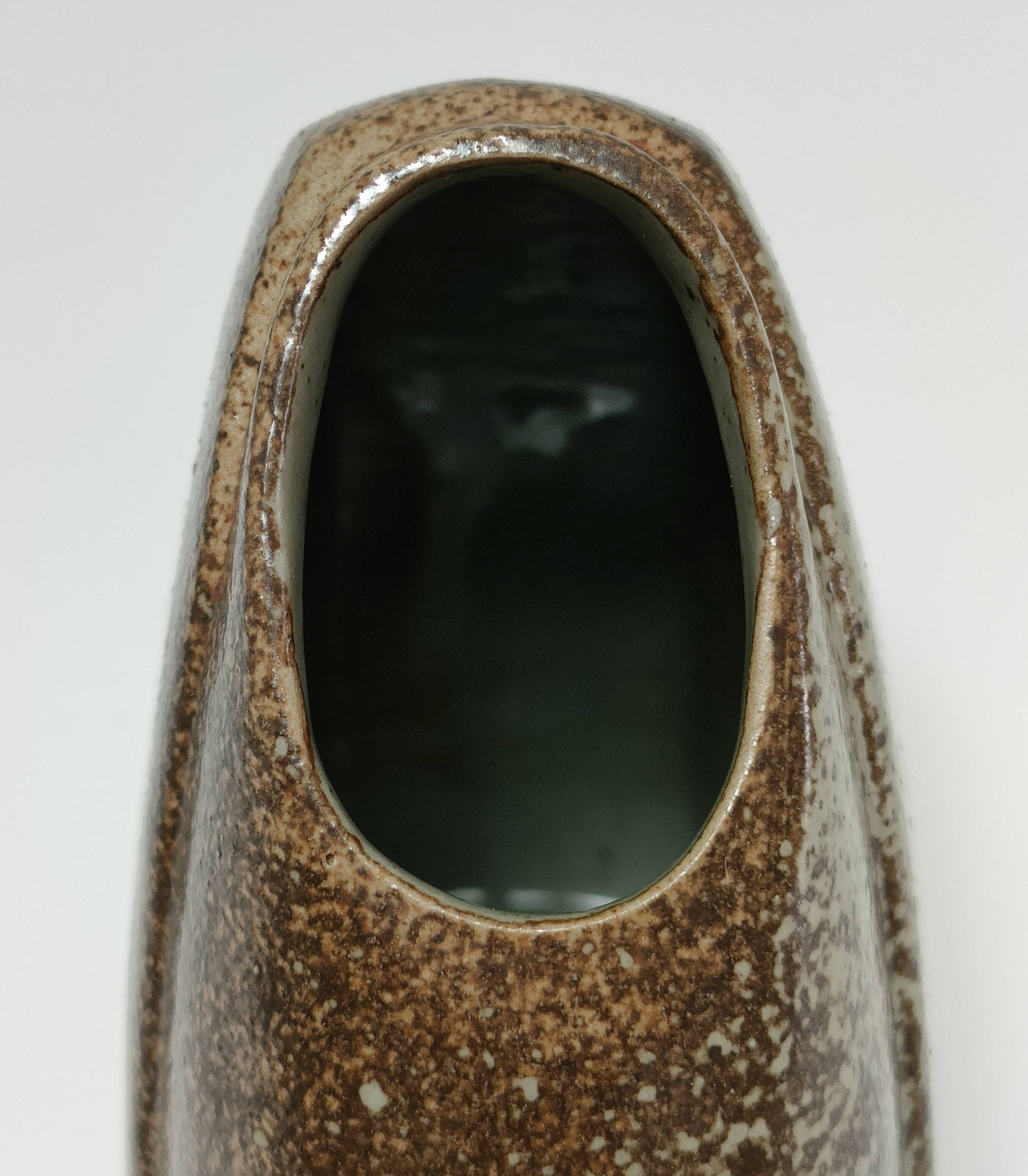 Flat enamelled stoneware vase 80s design