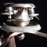 Pair of silver metal candlesticks / 3-branch silver metal candelabras.