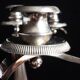 Pair of silver metal candlesticks / 3-branch silver metal candelabras.