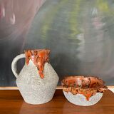 Vintage glazed pitcher and mortar duo