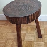 Brutalist side table in tripod solid wood