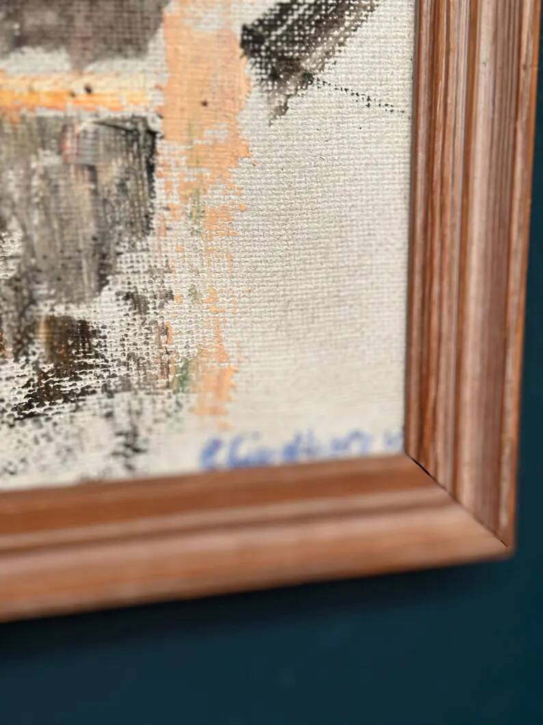 Swedish Original Oil on Canvas – "Abstract Composition" by Eivor Lindberg – 1967 – Signed – Vintage and Framed – 68 × 52 cm (26.8 in × 20.5 in)