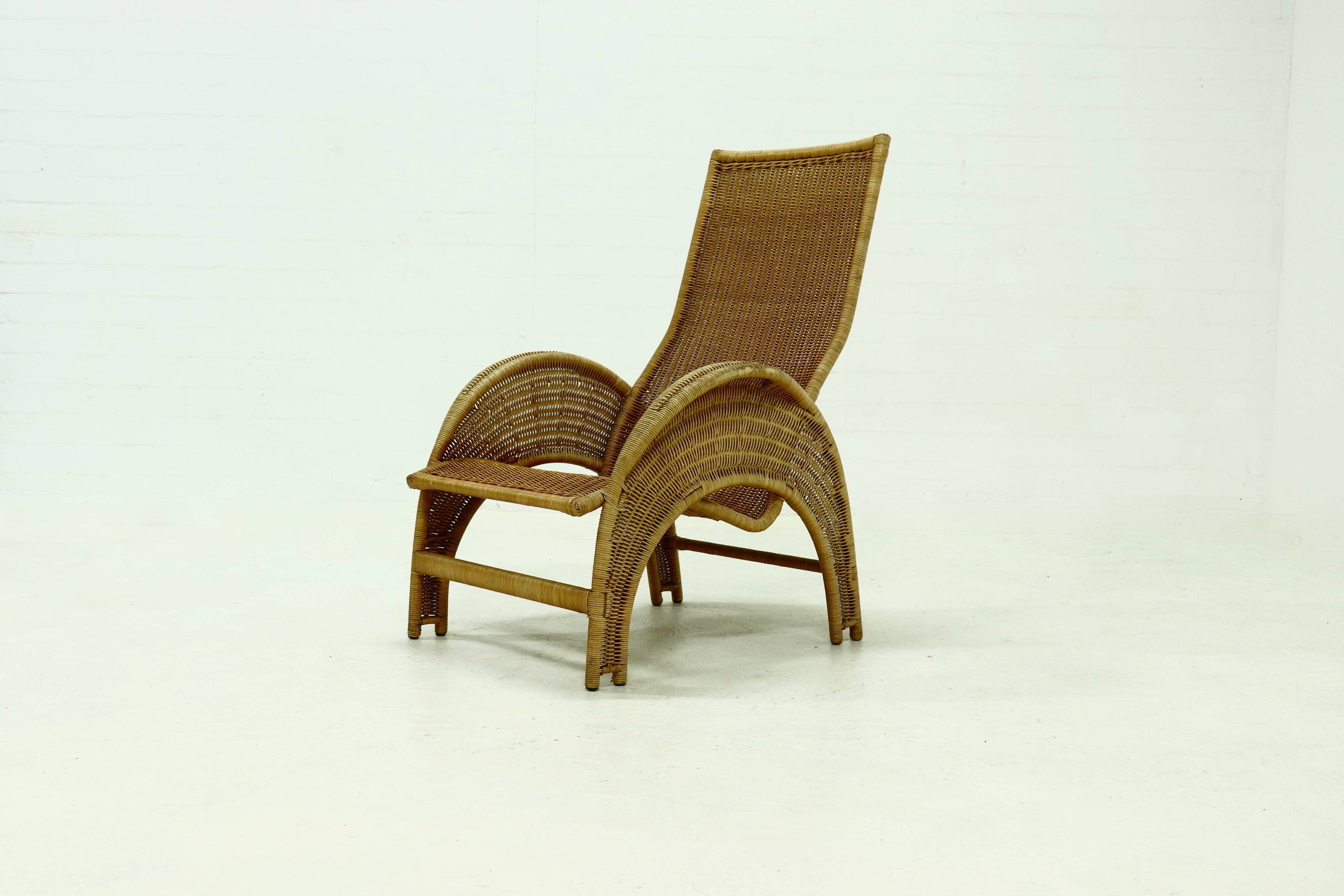 Mid Century Rattan Lounge Chair 1970s